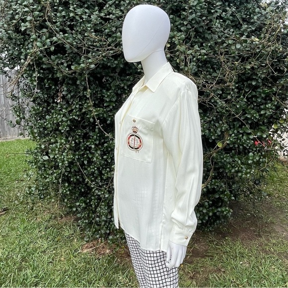 NWT Old Stock JM By Shelli Segal Winter White Crest LS Button Down Shirt - Picture 9 of 10
